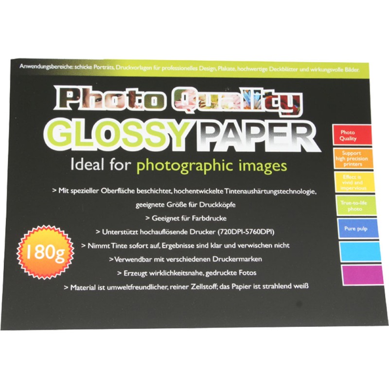 Fotopapier Wintech Glossy DG-180, Din A4, 180 g, 50 Blatt, beidseitig gl&auml;nzend