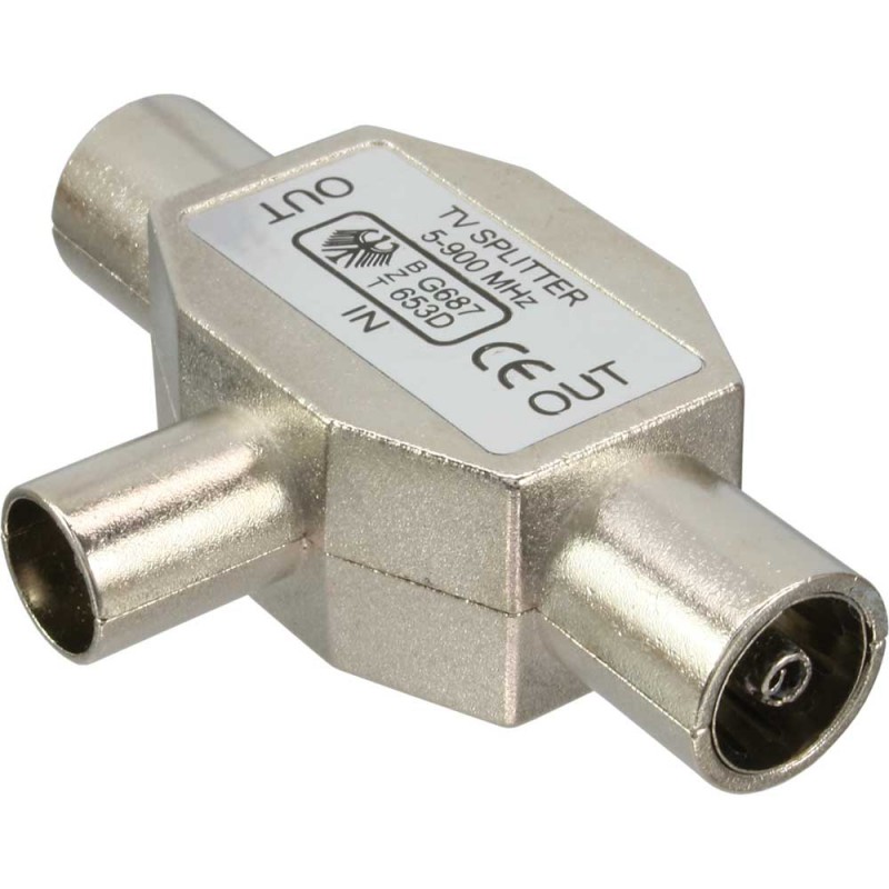 InLine&reg; Antenne T-Verteiler f&uuml;r Radio, 1x Koax Stecker an 2x Koax Buchse