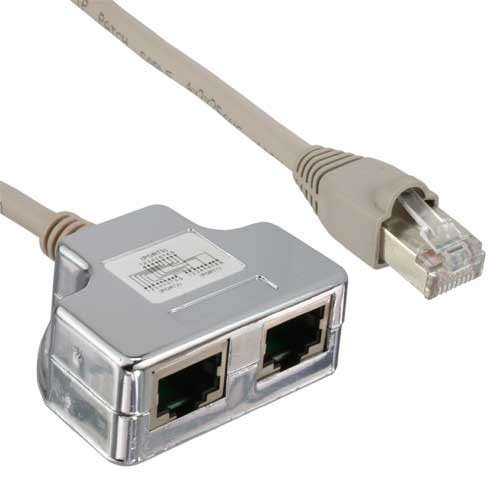 InLine&reg; Cat.5e / ISDN T-Adapter (Port-Doppler) RJ45 Stecker an 2x RJ45 Buchse, 0,15m